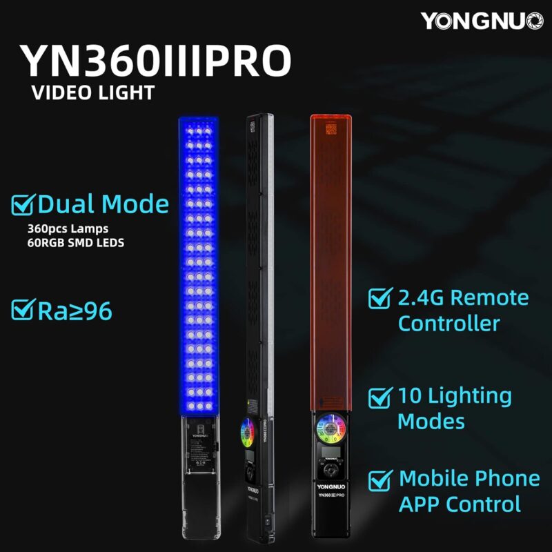 YONGNUO YN360 III Pro LED Video Light 5600K RGB com Controle Remoto 2.4G - Imagem 7